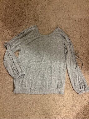 Maurices Heather Gray Tie-Sleeve Crew Sweater